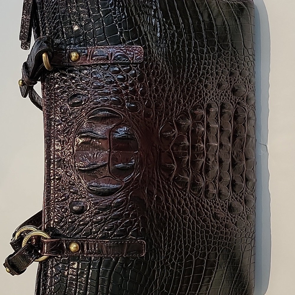 BRAHMIN Crocodile-Embossed Brown Leather Bag.  16"w x 10"h x 3.5 D - Picture 9 of 13